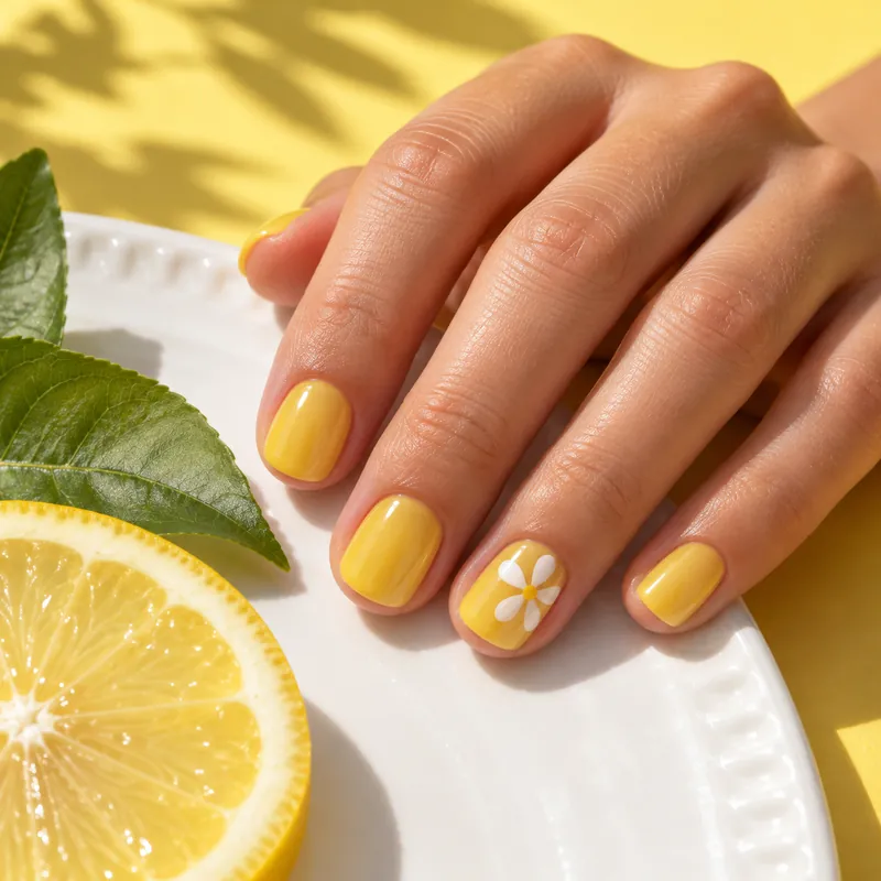 Lemon Yellow floral nails
