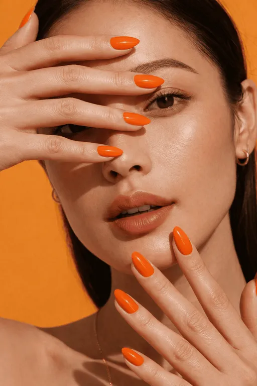 Vivid punchy orange glossy nails