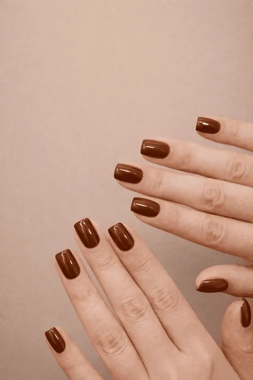 Warm woody brown almond nail design