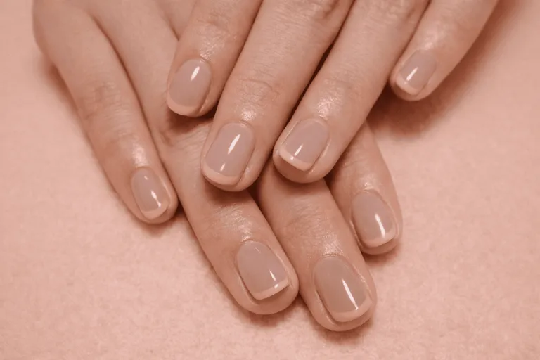 Creamy muted peach-brown short oval nails