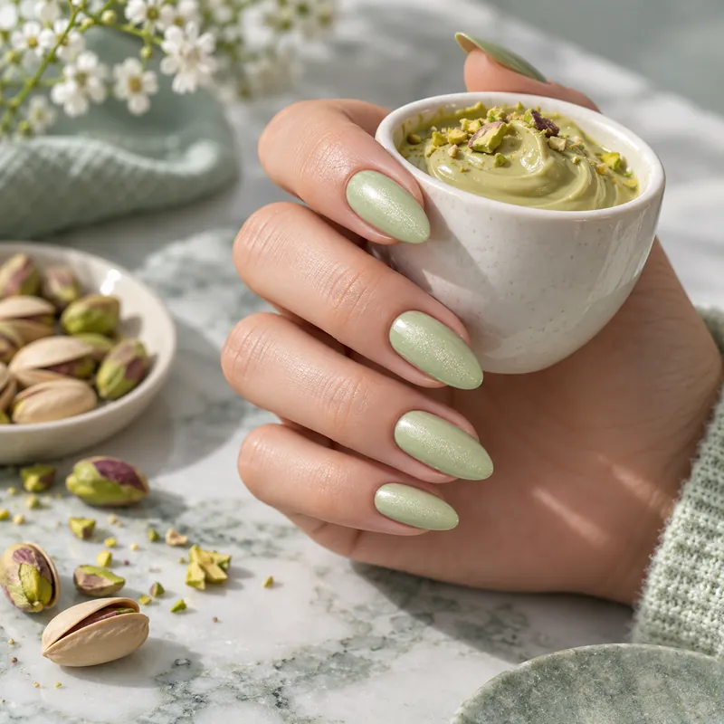 Pistachio Green shimmer nails