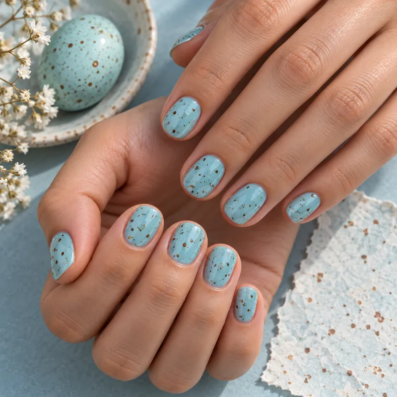 Robin's Egg Blue speckled nails