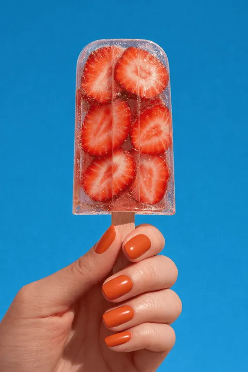 Comforting earthy orange-brown nail polish color on round nails